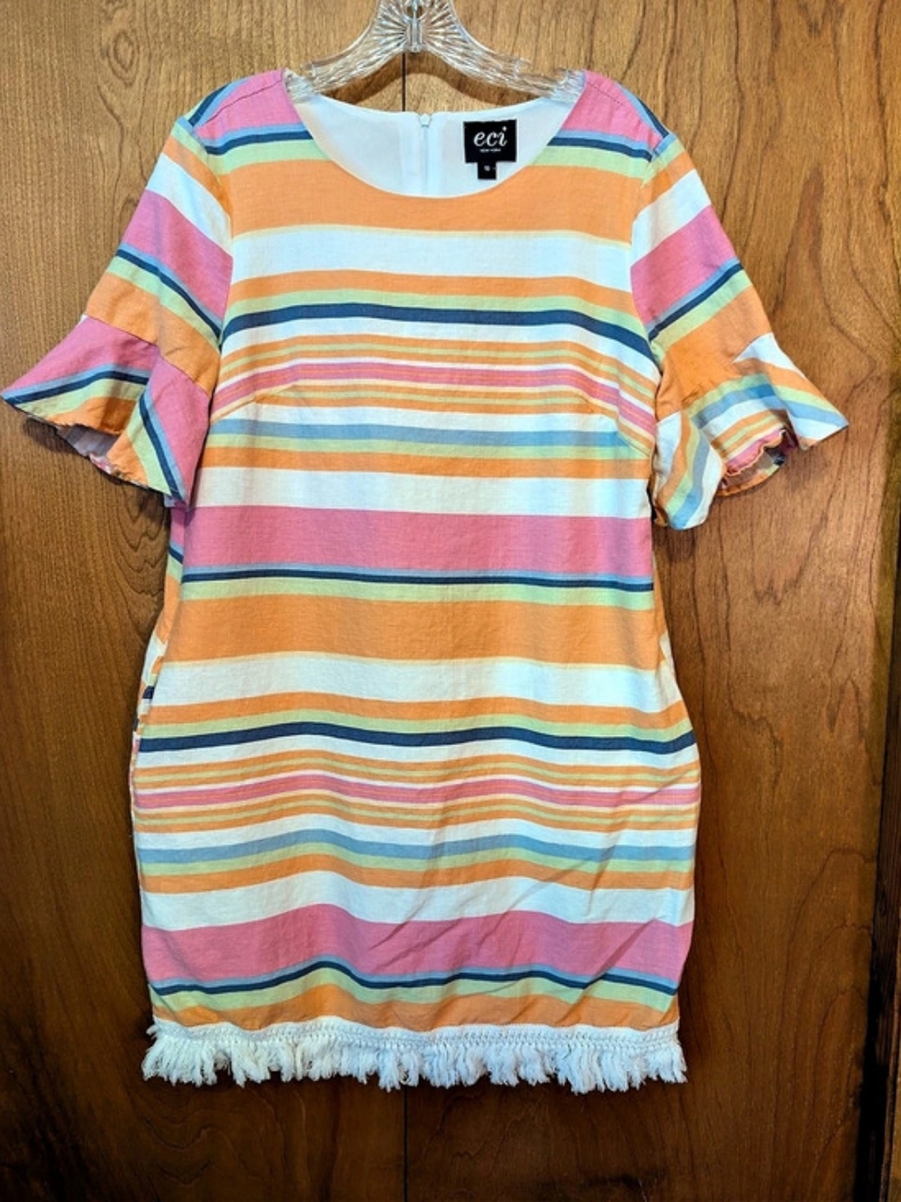eci Striped Mini Dress in Orange & Pink Size 10
